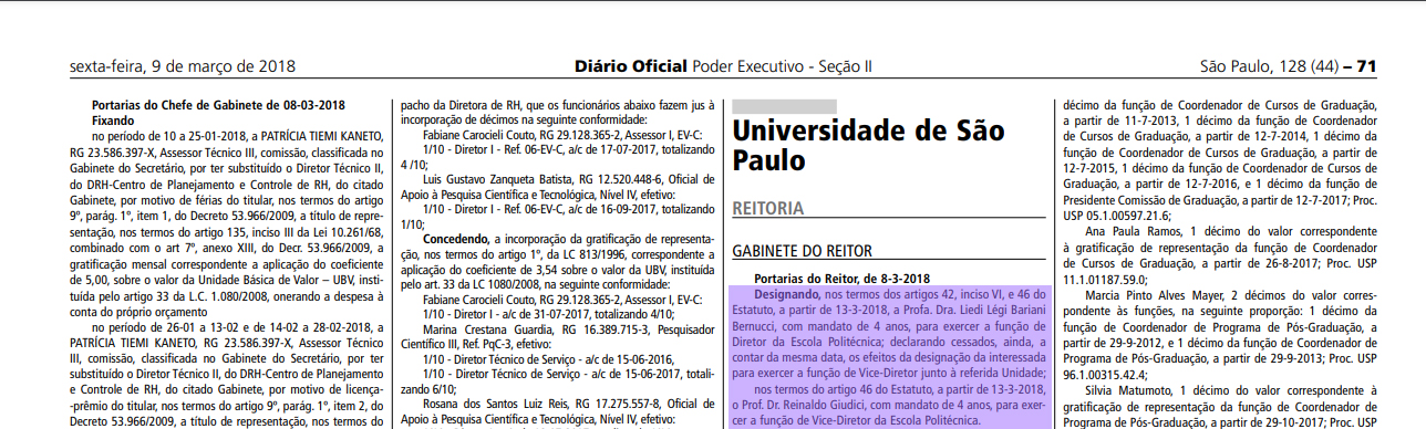 Designação Liedi Bernucci - 8 de março de 2018