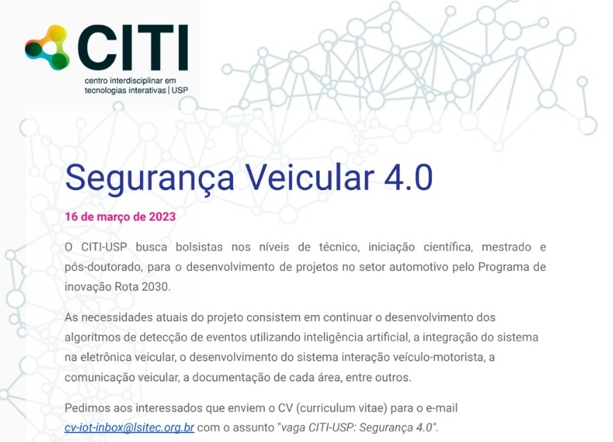 Candidaturas abertas para bolsas de pesquisa no Centro Interdisciplinar de Tecnologias Interativas da USP