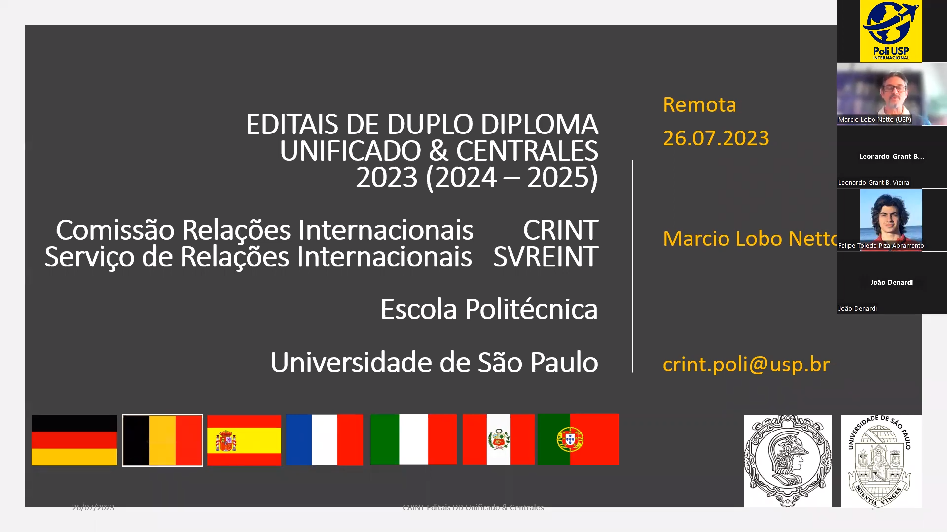 Palestra de orientação sobre os Processos Seletivos dos Programas de Duplo Diploma